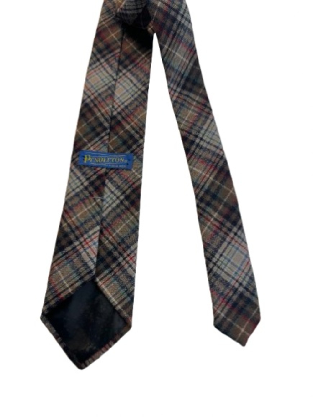 Pendleton Brown and Tan Plaid Wool Tie with Subtle Red Accents vintage